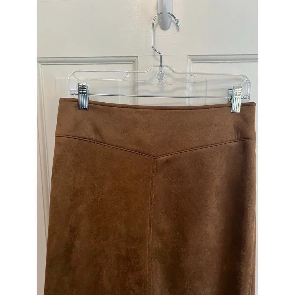 Halogen Waistband Seam Faux Suede Brown Midi Skirt Women's S Career Work Boho